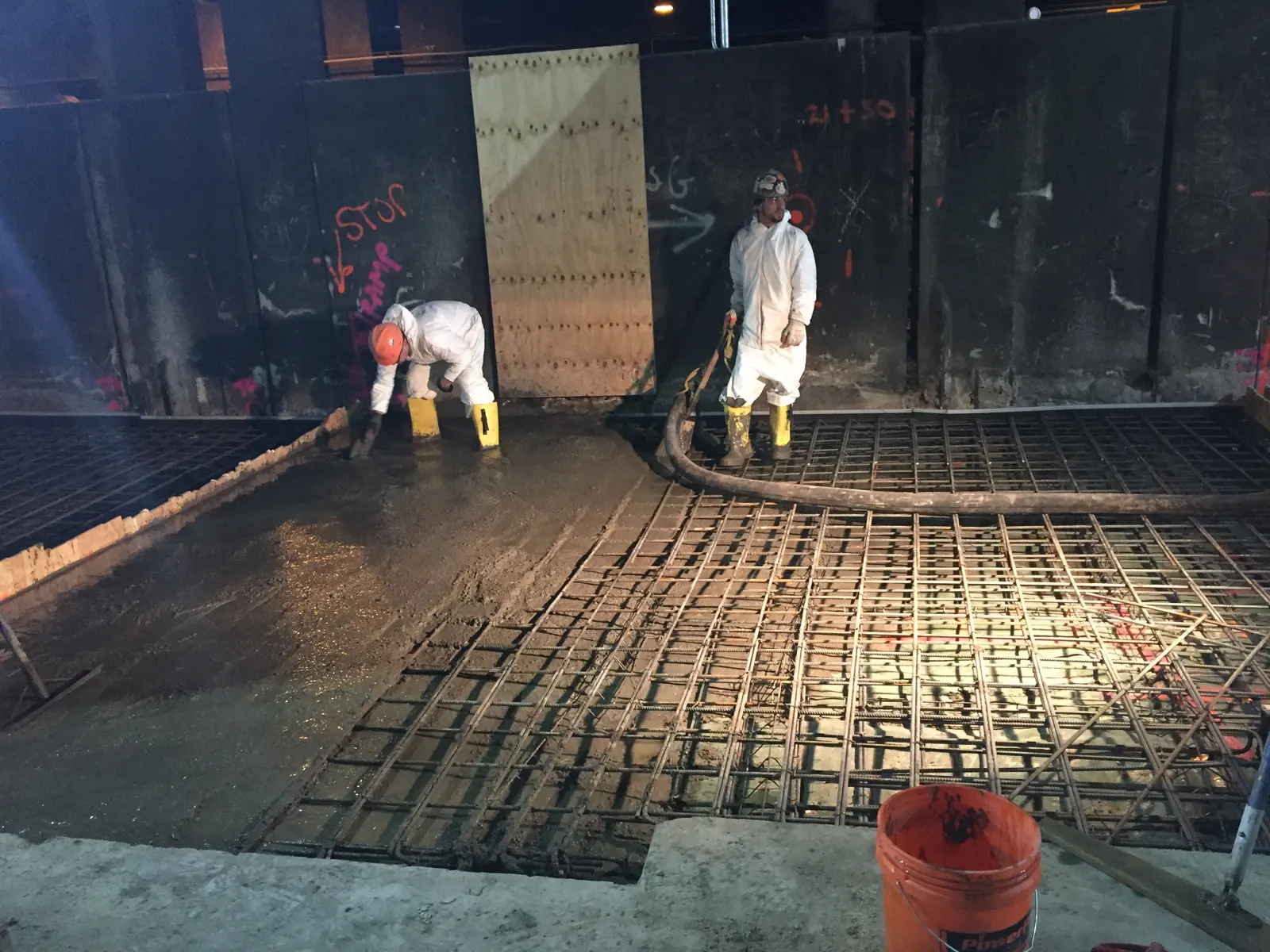 Rebar grid set on chairs before a concrete slab pour